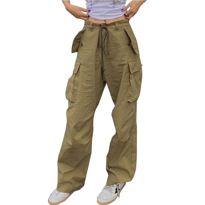 Women's Low Waist Cargo Pants - Wide Leg Loose Fit Work Pants | Harajuku Vintage Y2K Style Baggy Joggers with Adjustable Waist | Perfect for Casual Wear, Street Fashion & Work Outfits