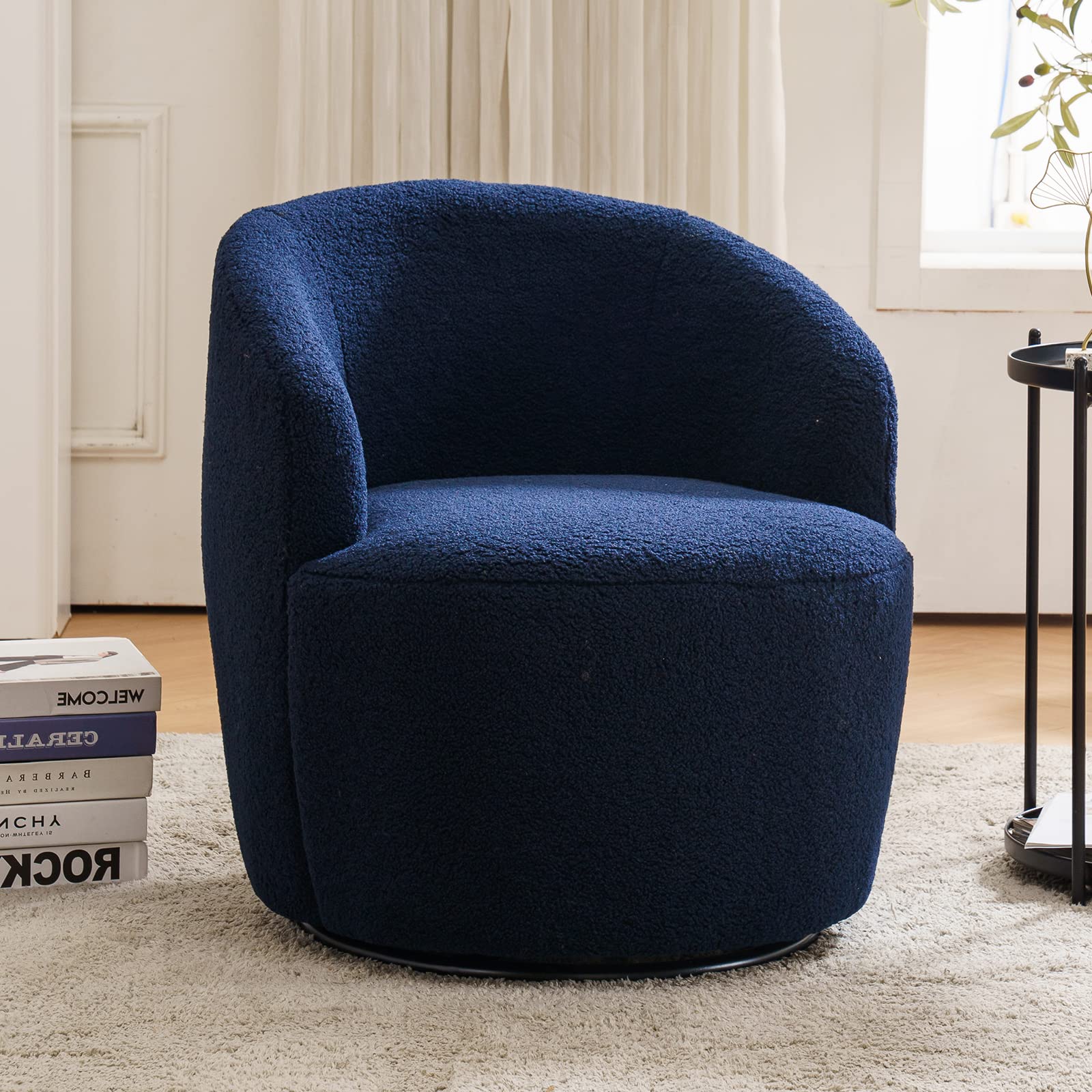NIOIIKIT 360° Swivel Barrel Accent Chair - Fuzzy Round Club Chair with Lamb Wool Upholstery, Comfortable Leisure Armchair for Bedroom, Living Room, Lounge & Hotel - Perfect for Reading, Relaxing & Home Decor (Blue)