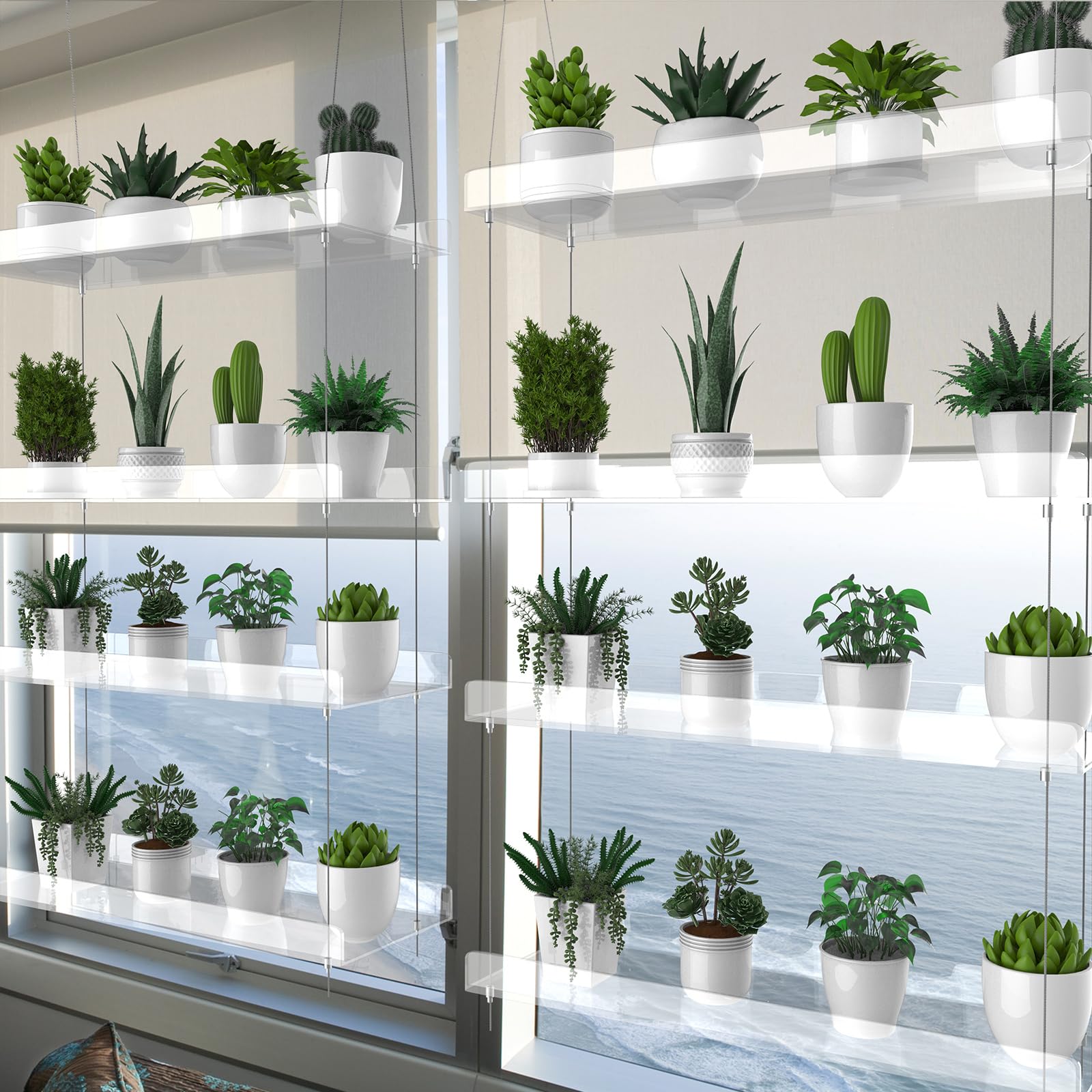 4-Tier Clear Acrylic Hanging Plant Shelf for Windows - 16 Inch per Tier - Perfect for Indoor Gardens, Succulents, Herbs & Flower Pots - Ideal for Kitchen, Living Room & Balcony Plant Display