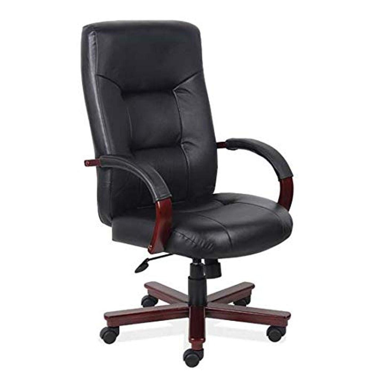 OfficeSource Executive High Back Office Chair with Arms - Black Upholstered Seat & Back, Mahogany Frame, Swivel/Tilt Control (1265MBLK) - Ergonomic Desk Chair for Home Office, Conference Room & Executive Suites