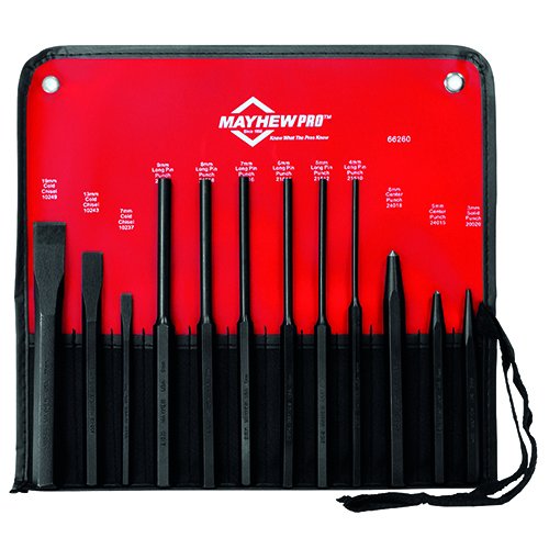 Mayhew Tools 12-Piece Metric Punch & Chisel Set - Professional Metalworking & Woodworking Kit for DIY Projects & Automotive Repair