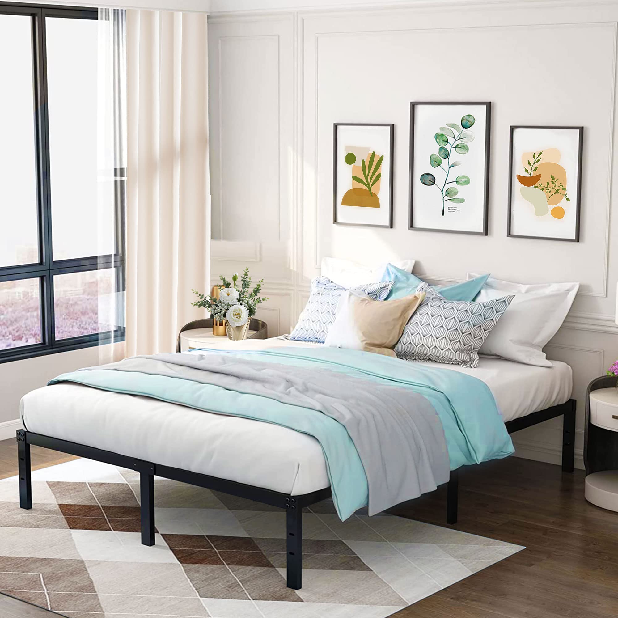 14 Inch Heavy Duty Metal Queen Bed Frame - No Box Spring Needed, Supports Up to 3500lbs | Sturdy Platform Bed for Master Bedroom, Guest Room & Small Spaces