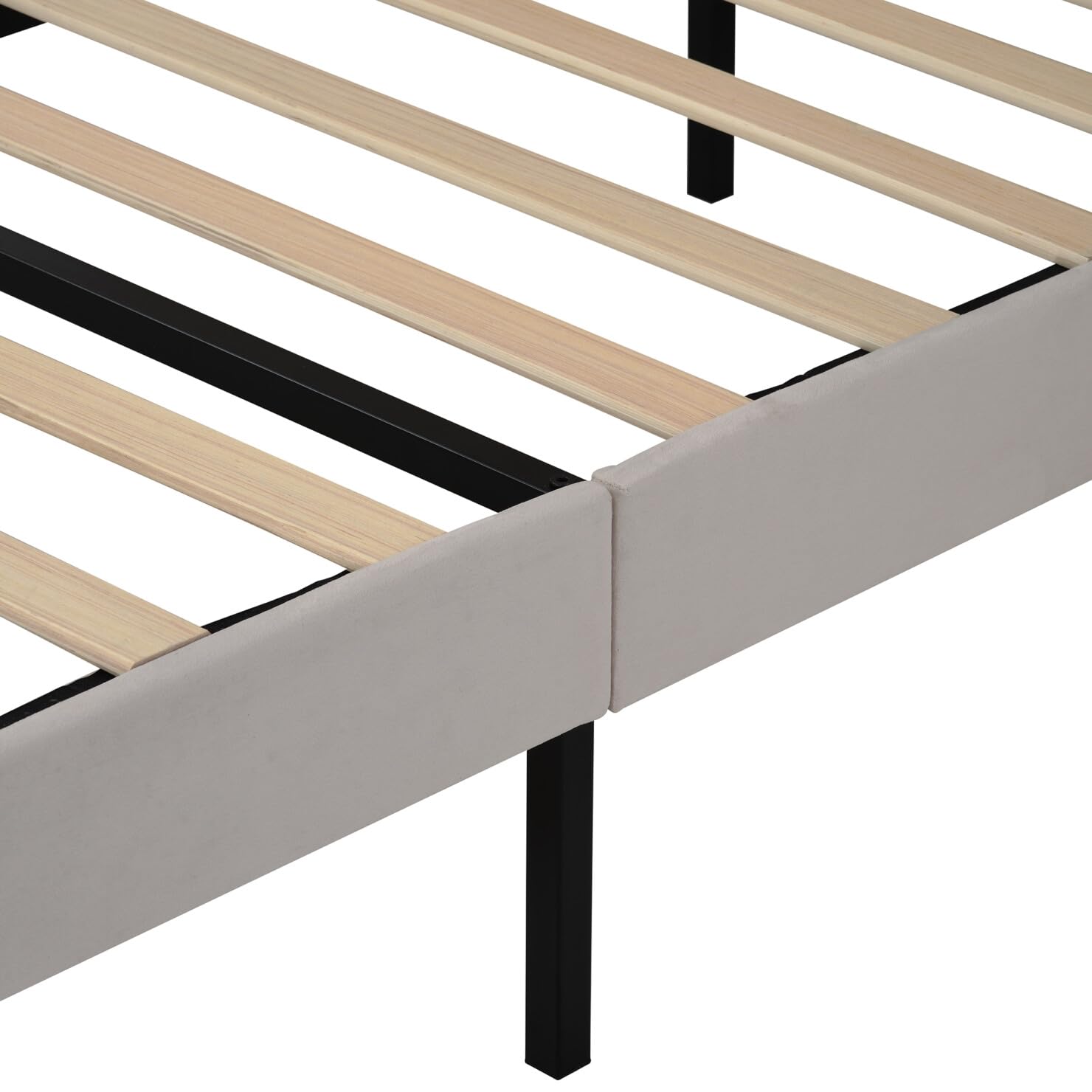 JINS&VICO Queen Size Velvet Upholstered Platform Bed Frame with Storage Drawer - No Box Spring Needed, Beige | Modern Bedroom Furniture for Adults, Teens, Boys & Girls | Perfect for Small Spaces & Master Bedrooms