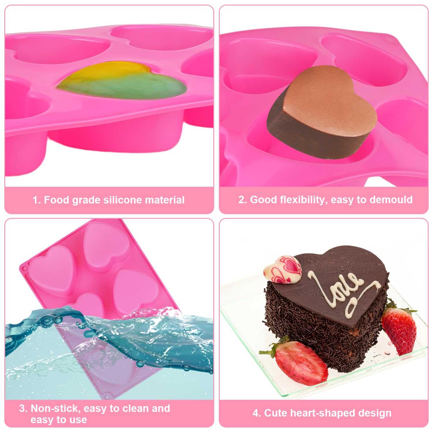 2-Piece Heart-Shaped Silicone Cake Mold Set - Non-Stick 3D Heart Baking Molds for Chocolate Mousse, Jelly, Cupcakes (Red) - Perfect for Valentine's Day, Birthday Parties & Romantic Desserts