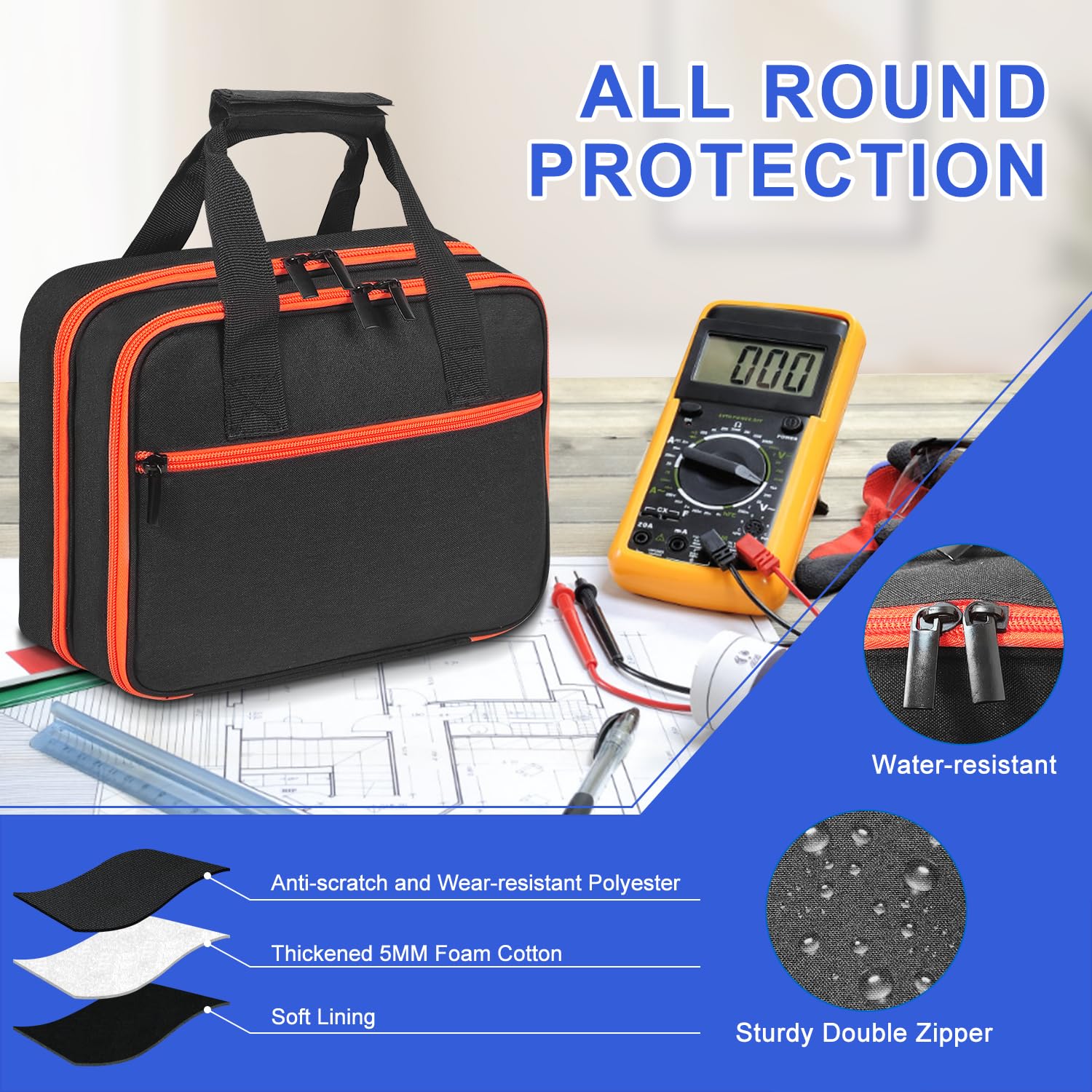 Kleiin Tools Et310 AC Circuit Breaker Carrying Bag - Compatible with GFCII Outlet, Electrical Test Tools, Digital Multimeter & Clamp Meter - Durable Storage Case for Home & Professional Electricians | Perfect for Tool Organization & On-Site Repairs