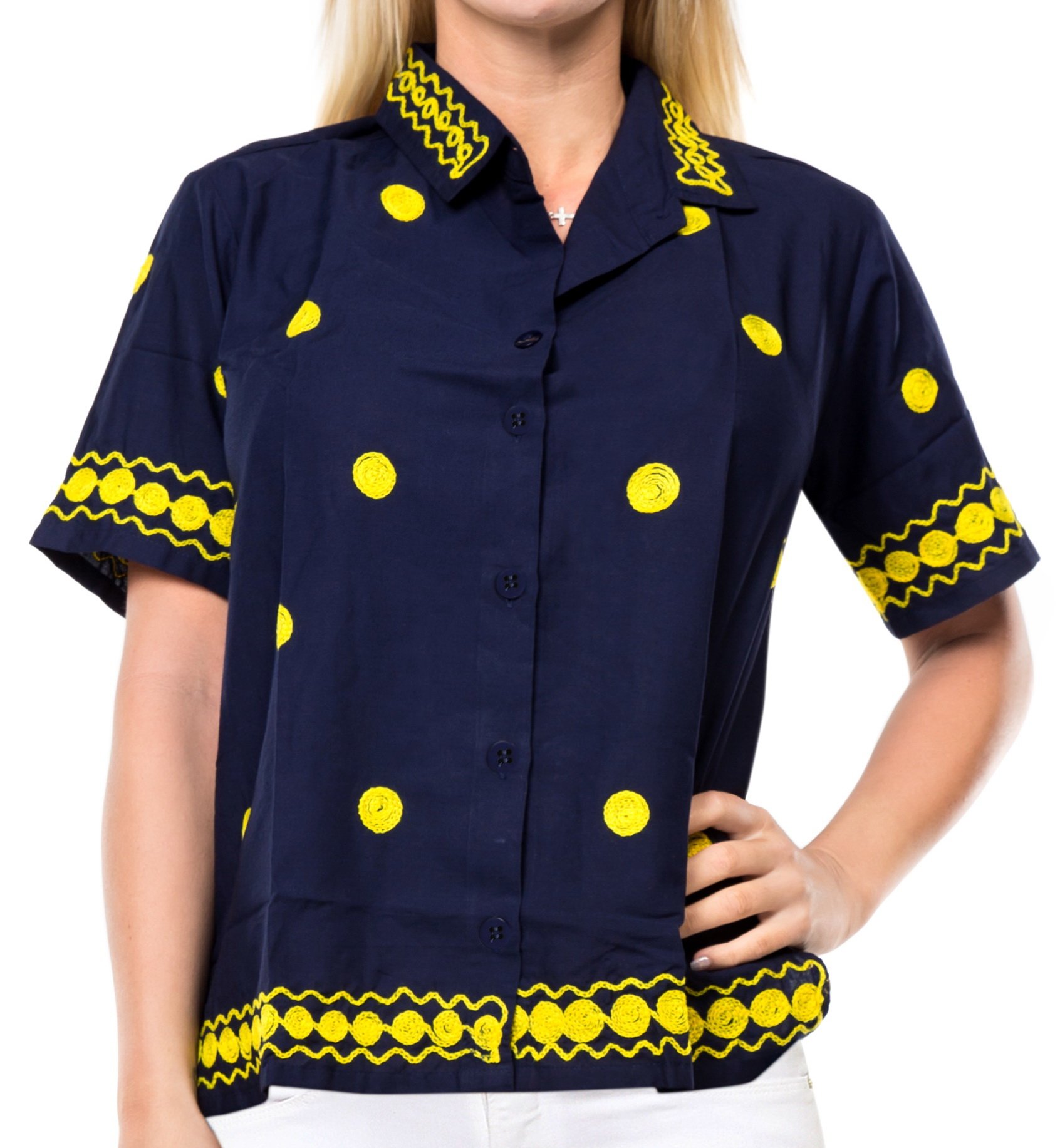 LA LEELA Women's Short Sleeve Hawaiian Shirt - Floral Print Vacation Blouse for Beach, Summer & Tropical Outfits