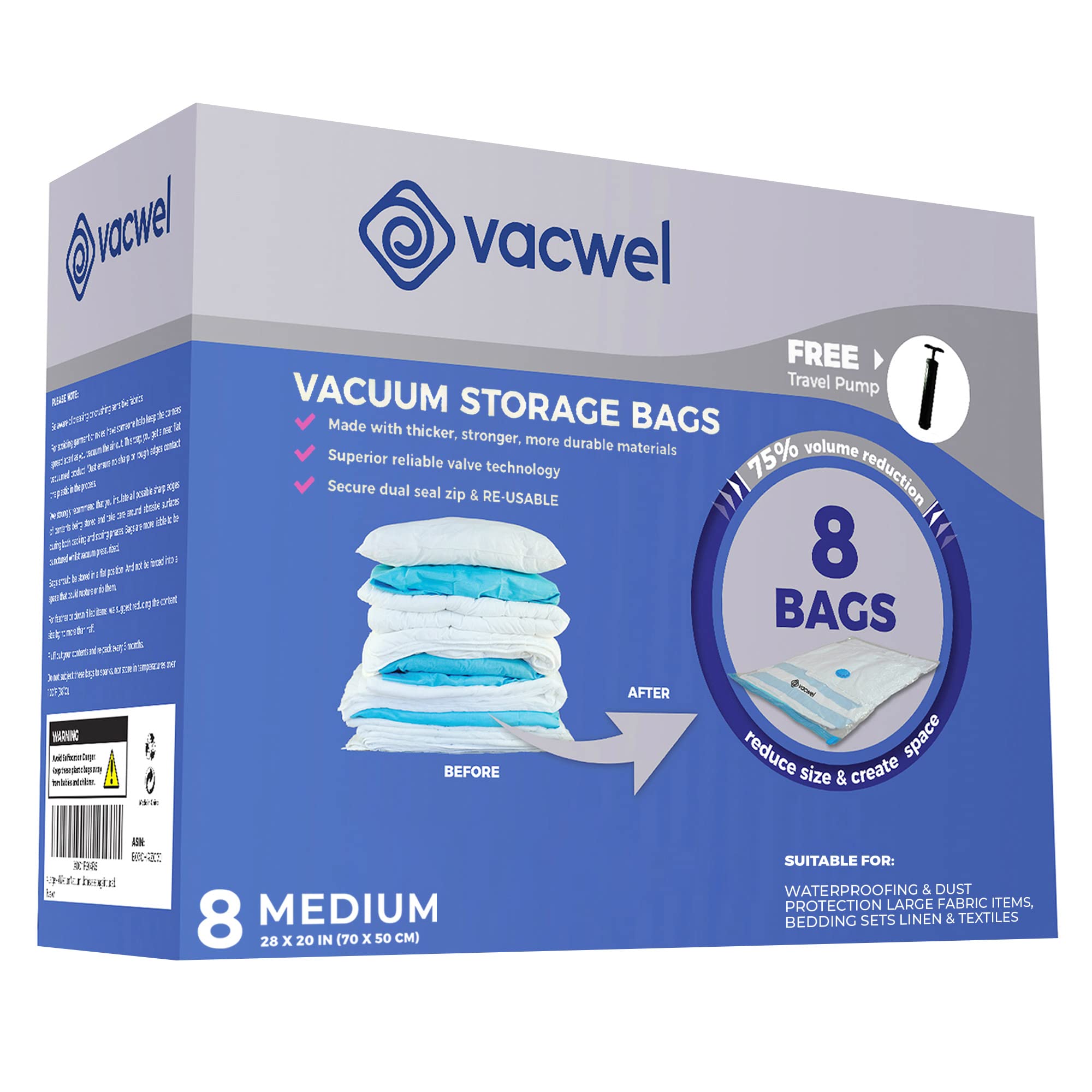 8-Pack Premium Vacuum Storage Bags for Clothes & Packing - 28