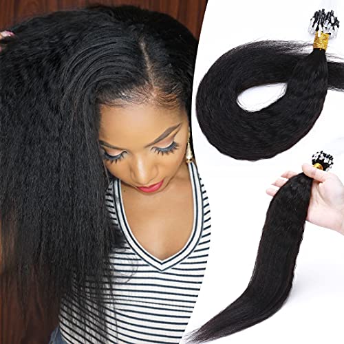 Micro Loop Human Hair Extensions - 100 Strands 20 Inch Kinky Straight Hair with Micro Beads | Invisible Cold Fusion for Natural Black Hair | Perfect for Daily Styling, Special Occasions & Salon Use