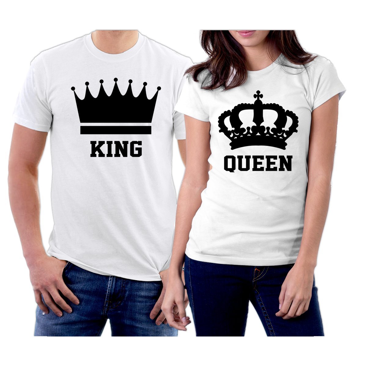 King and Queen Couple Matching T-Shirts - Black Crown Design - Perfect for Anniversaries, Valentine's Day & Couple Photoshoots