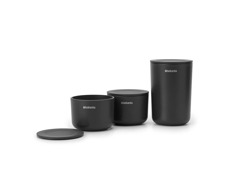 Brabantia 281303 Storage Pots Set - Large & Small Organizer for Jewelry, Accessories, Cotton Storage - Dark Gray | Perfect for Bedroom, Bathroom & Closet Organization