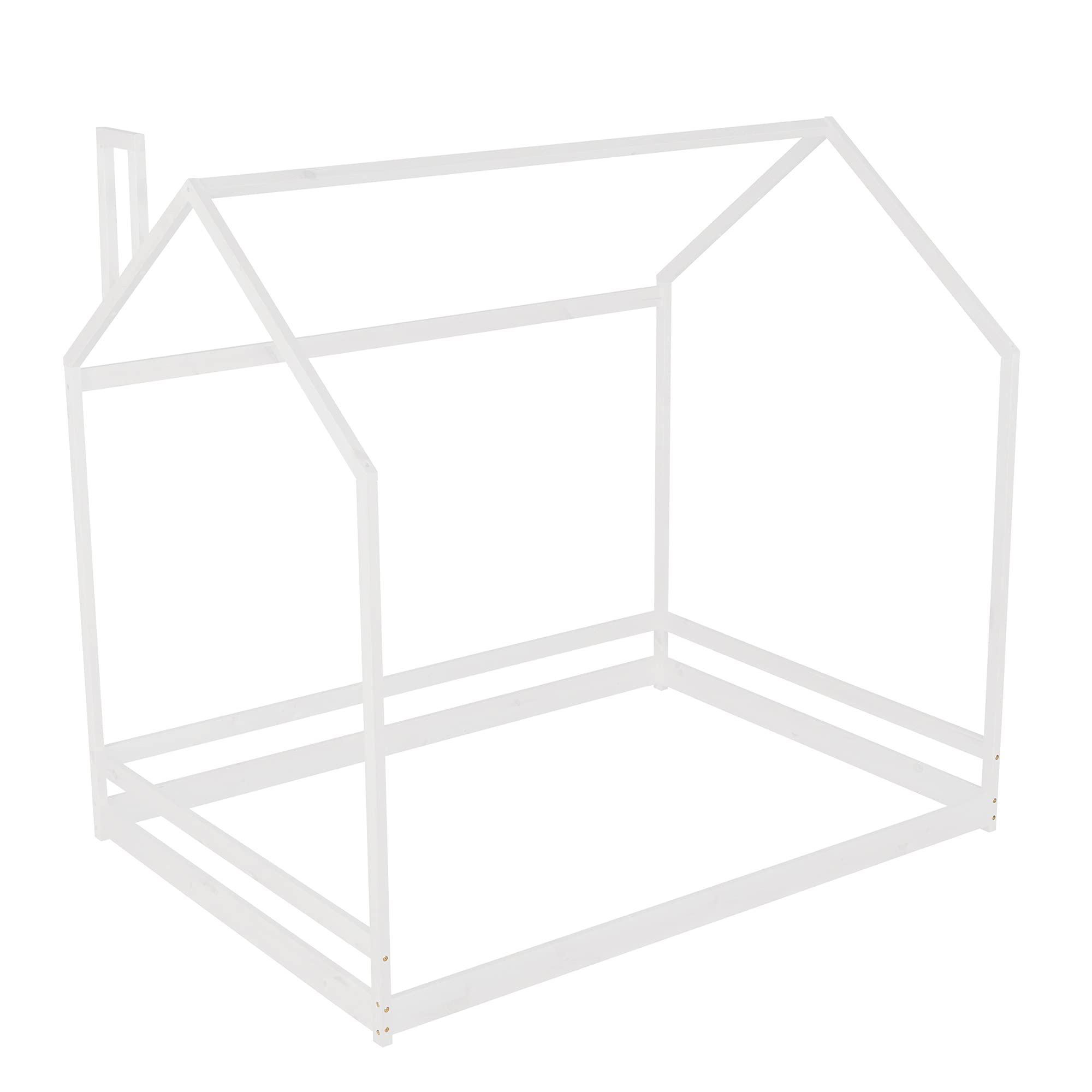 **Wooden Canopy Bed Frame for Kids & Teens - Full House Floor Bed with Roof - Toddler, Boys & Girls Tent Bed - White (Box Spring Required) - Perfect for Bedrooms, Playrooms & Sleepovers**