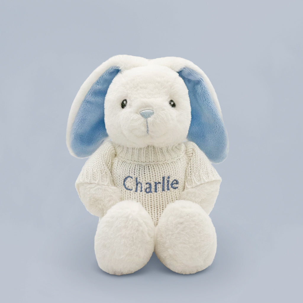 Handmade Baby Clothes Bouquet with Personalized Bunny Plush Toy - Blue | Perfect Baby Shower Gift, Newborn Photo Prop & Nursery Decor
