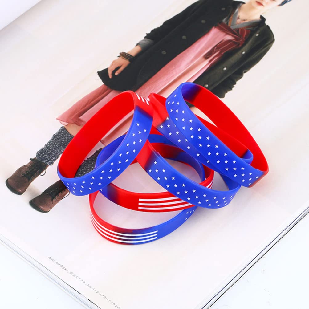 Amosfun 20pcs American Flag Silicone Wristbands - Patriotic Rubber Bracelets for Men & Women, Unisex Sports Bands for Running, Gym, Workouts & Outdoor Activities - USA Flag Pattern Wristbands for Fitness, Sports Events & Daily Wear