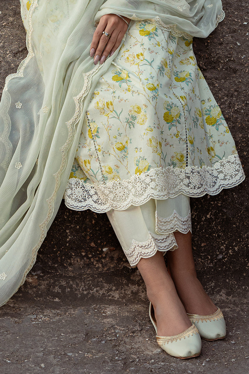 Lime Primrose 3-Piece Lawn Printed Suit for Women - Floral Summer Outfit - Perfect for Casual Wear, Parties & Weddings