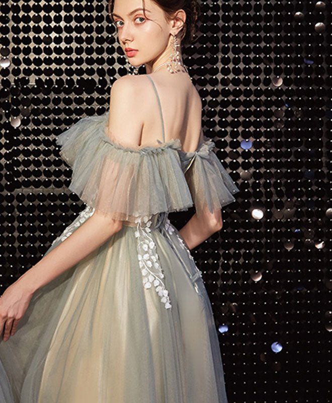 Elegant Light Green Tulle Lace Long Prom Dress for Evening Gowns & Formal Events - Perfect for Homecoming, Quinceañera & Wedding Guest Dresses