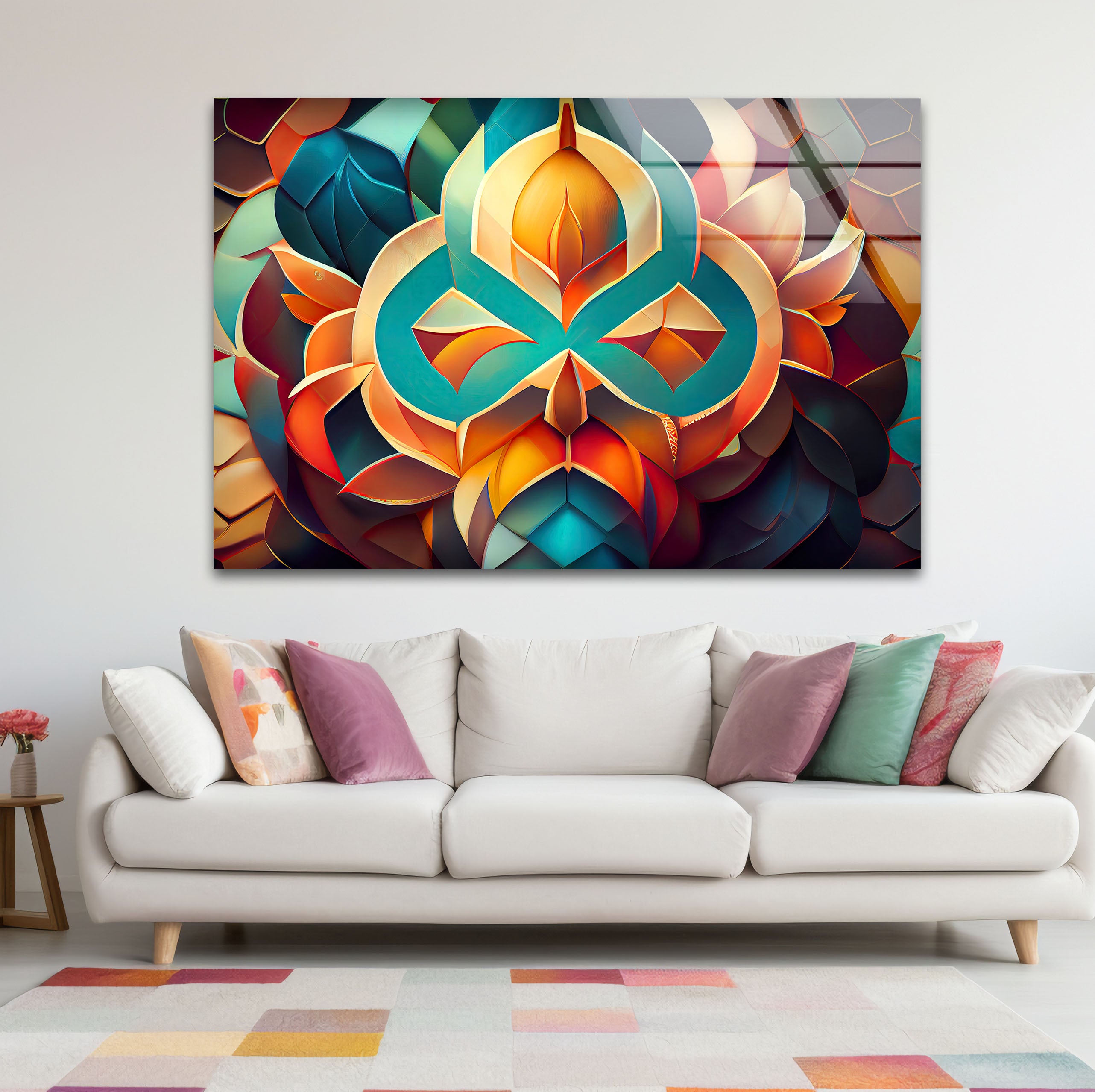 3D Geometric Mandala Glass Wall Art - Vibrant Abstract Lotus Design for Home & Office Decor | Modern Spiritual Meditation Room Decorations | Unique Gift Idea for Yoga Lovers & Art Collectors