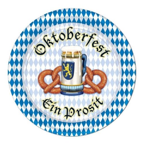 Beistle 58067 Oktoberfest Party Plates - Set of 12 Disposable German Beer Festival Dinner Plates for Oktoberfest Celebrations, Beer Tasting Events & Themed Parties