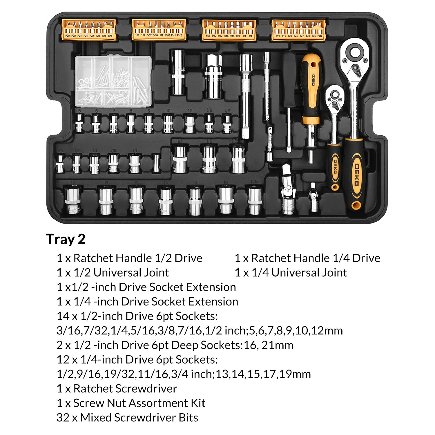 DEKOPRO 258-Piece Professional Tool Kit with Rolling Tool Box - Socket Wrench Set, Hand Tools, Mechanic Case & Portable Trolley - Perfect for Home Repairs, Auto Maintenance & DIY Projects