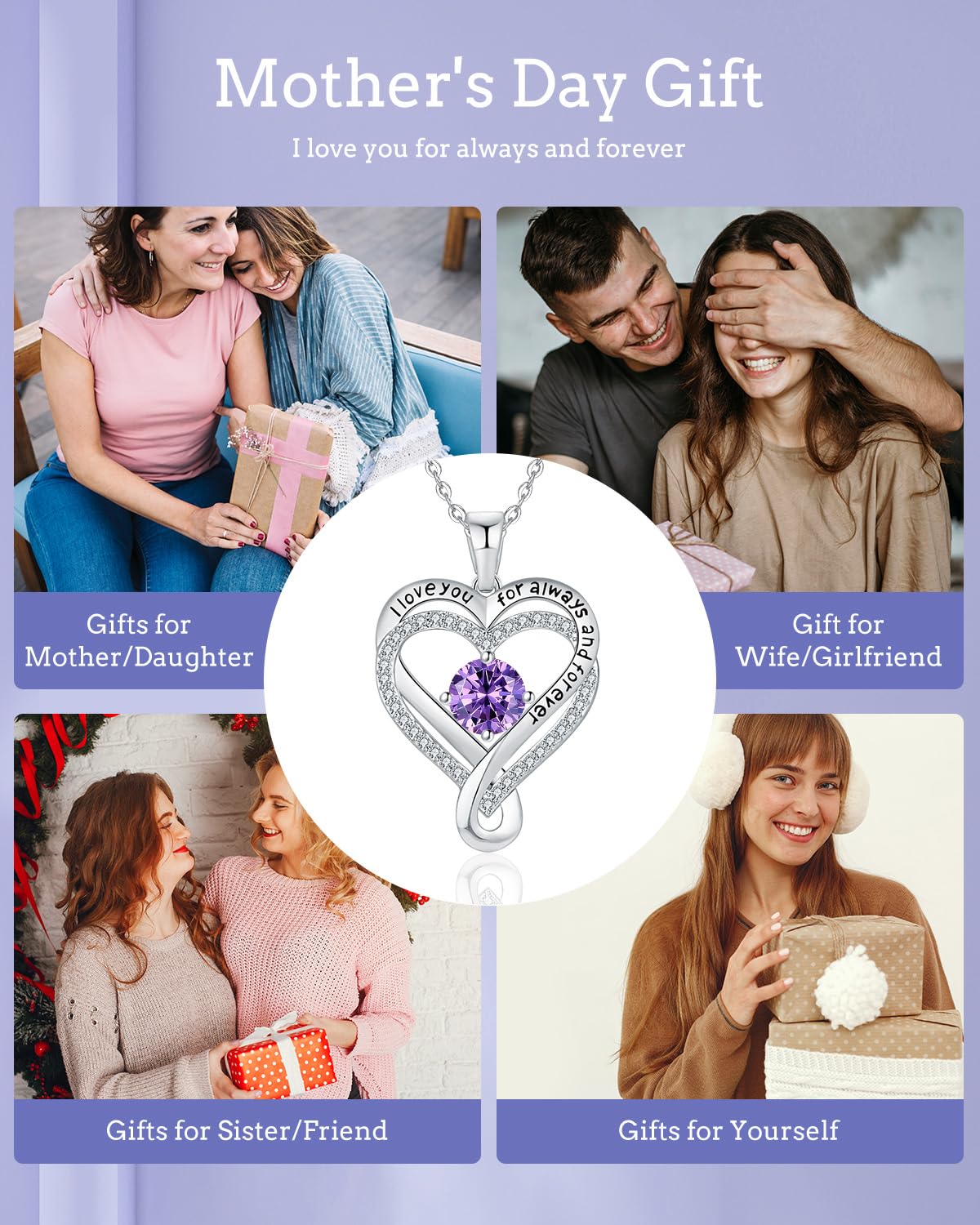 Infinity Heart Birthstone Necklace for Women - S925 Sterling Silver I Love You Jewelry, Anniversary & Birthday Gift for Wife, Girlfriend, Mom, Daughter | Perfect for Valentine's Day, Mother's Day & Romantic Occasions