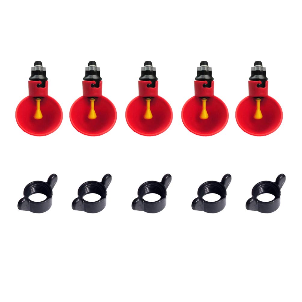 Yardwe 10PCS Automatic Chicken Drinker Cups - Poultry Waterers with Screws for Chicken, Quail, Duck & Bird (Red) | Perfect for Coops, Farms & Backyard Poultry Raising
