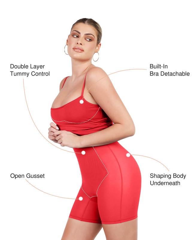 Popilush Women's Summer Midi Cocktail Dress with Shapewear & Adjustable Straps - Bodycon Party Club Dress for Night Out, Date Night & Special Occasions