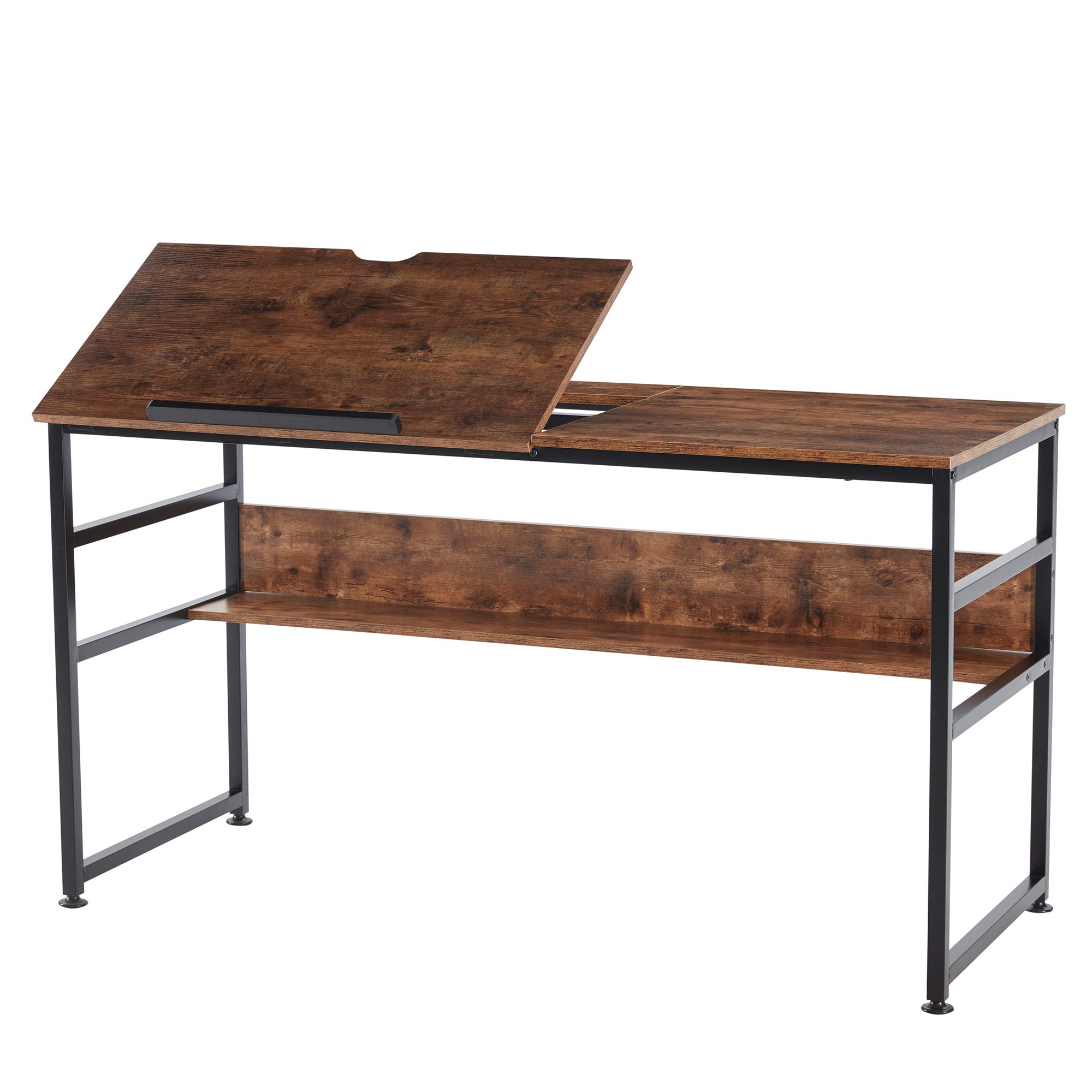 Adjustable Tilt Drafting Table with Bookshelf - Large Home Office Desk for Drawing, Writing & Laptop Work - Modern Ergonomic Art Craft Workstation (Brown) | Perfect for Architects, Artists & Remote Workers