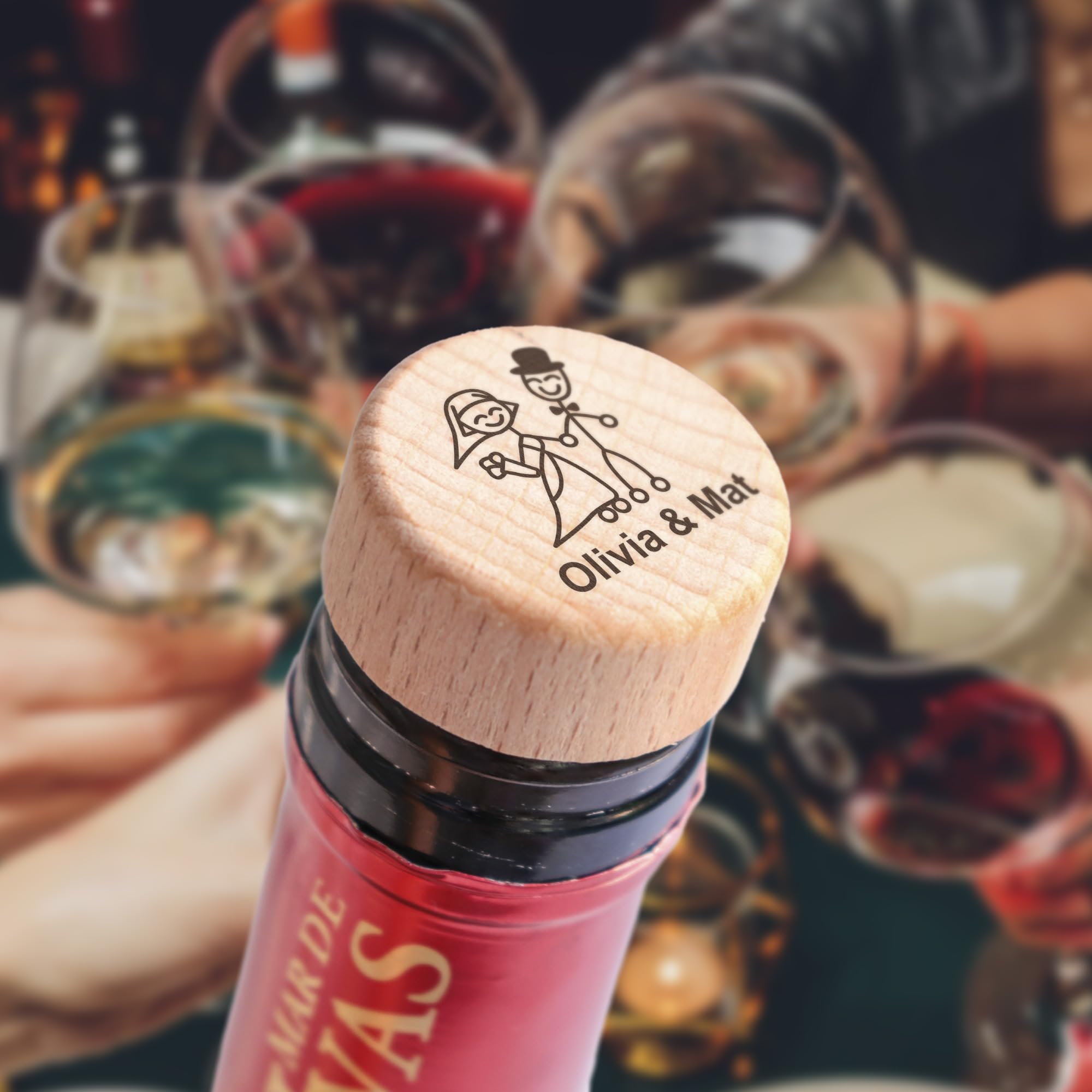 Personalized Engraved Wooden Wine Bottle Stoppers - Custom Wedding Gifts Set, Housewarming Present, Party Favors in Bulk - Perfect for Weddings, Anniversaries, New Home Celebrations & Wine Tasting Events (Couple Figures Design)