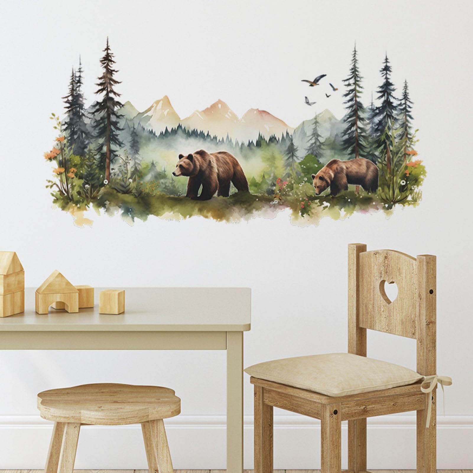 Eutecado Wild Jungle Animal Wall Stickers - Mountain Forest Nursery Bedroom Decals, Vivid Bears Peel and Stick Wall Art Murals for Kids Room, Study & Living Room Decor | Perfect for Baby Rooms, Playrooms & Home Offices