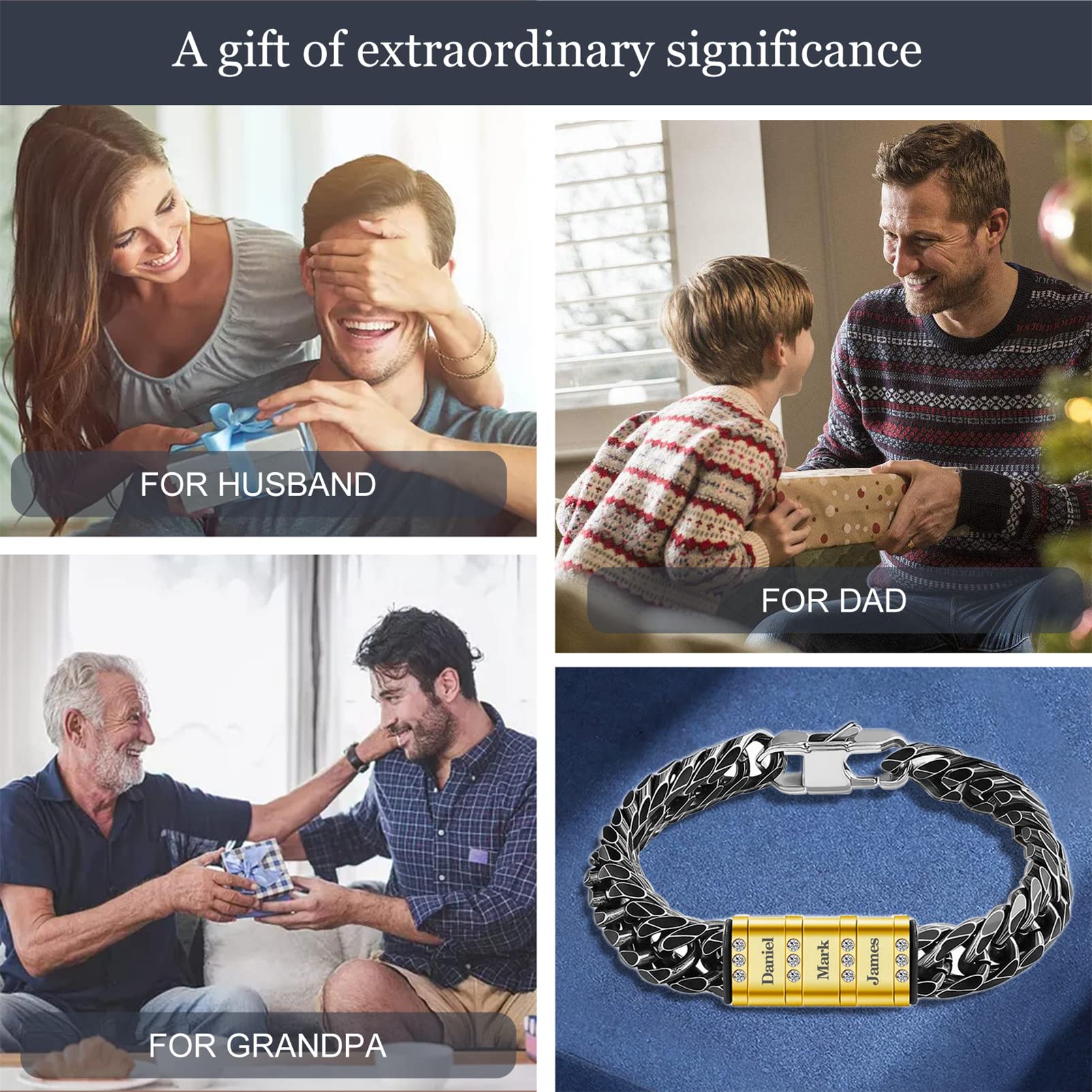 BAUMA AUTO Stainless Steel Cuban Chain Link Bracelet - Customizable 1-6 Names, Personalized Engraved Cuban Bracelet for Men & Women | Perfect Gift for Anniversary, Birthday, Valentine's Day
