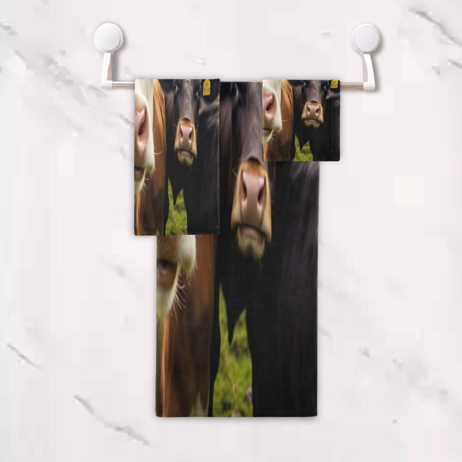 Funny Cow Print Bath Towel Set of 3 - Super Soft & Absorbent Bath, Hand & Washcloth Towels for Home, Beach, Hotel, Gym, Swim & Spa | Perfect Bathroom Decor & Gift Idea