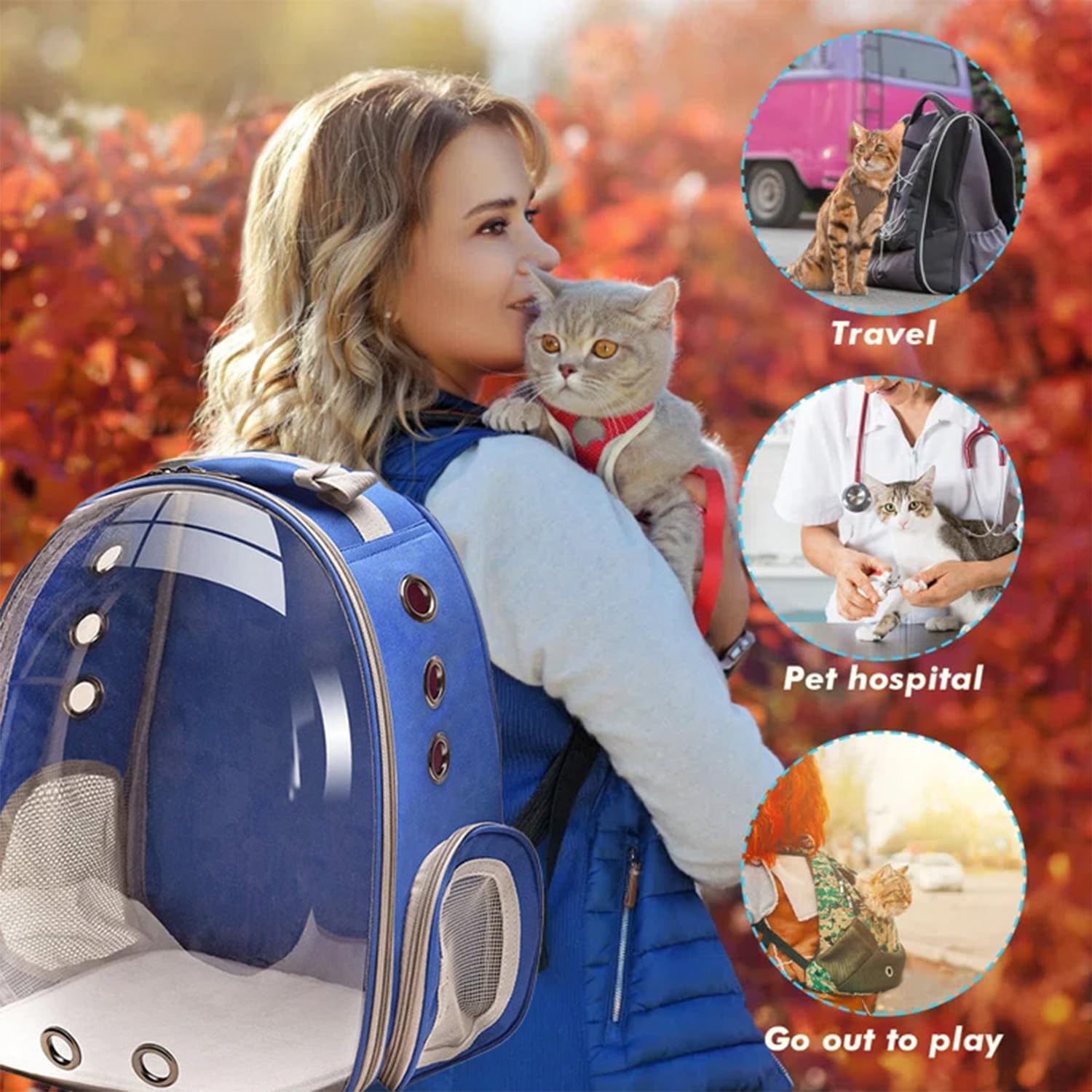 Ventilated Cat Backpack Carrier - Airline Approved Pet Travel Backpack for Small Dogs & Cats | Perfect for Hiking, Camping, Outdoor Adventures & Daily Commutes (Blue)