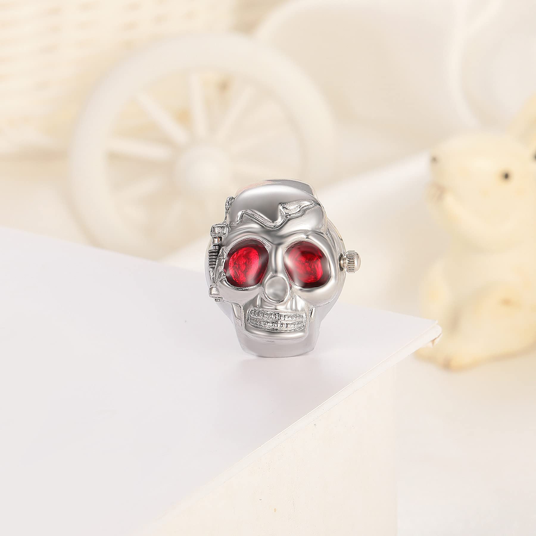 Punk Skull Flip-Open Ring Watch for Men & Women | Adjustable Quartz Analog | Gothic Jewelry Accessory