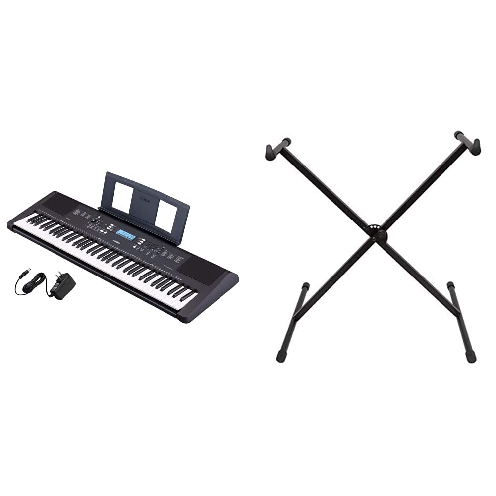 Yamaha PSR-EW310 76-Key Portable Electronic Keyboard with Power Adapter & PKBS1 Adjustable X-Style Stand - Perfect for Beginners, Home Practice, Live Performances and Music Education