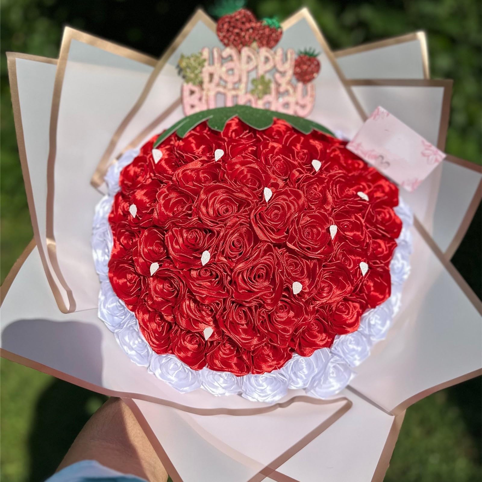 DIY Eternal Blue Ribbon Rose Bouquet - Handmade Artificial Silk Flowers for Valentine's Day, Anniversary & Wedding - Romantic Gift for Girlfriend, Wife, Mother - Perfect for Home Decor, Table Centerpieces & Special Occasions (16 Roses)