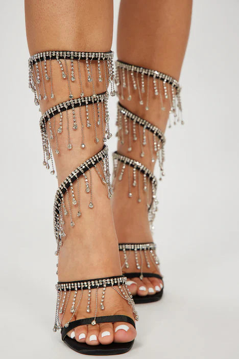 Arabella Rhinestone Tassel Stiletto Heels for Women - Elegant Black High Heels for Party, Wedding & Evening Events
