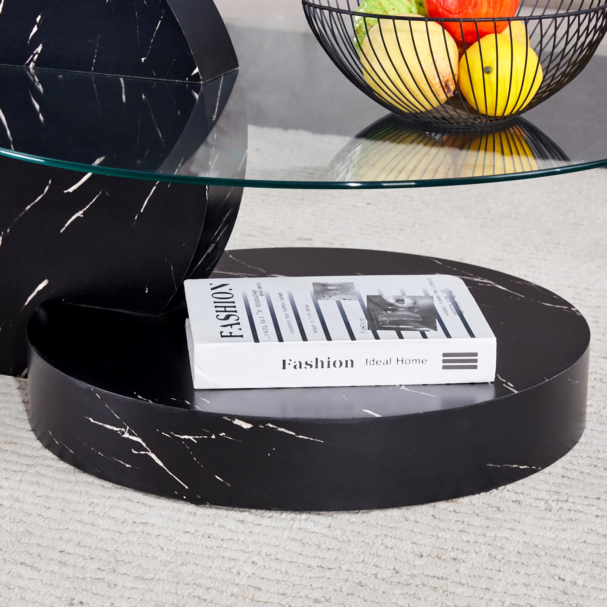 Modern Round Glass Coffee Table - 35.4 Inch Double Layer Black Circle Table for Living Room, Small Space & Home Office | Perfect for Entertaining Guests & Relaxing with Coffee