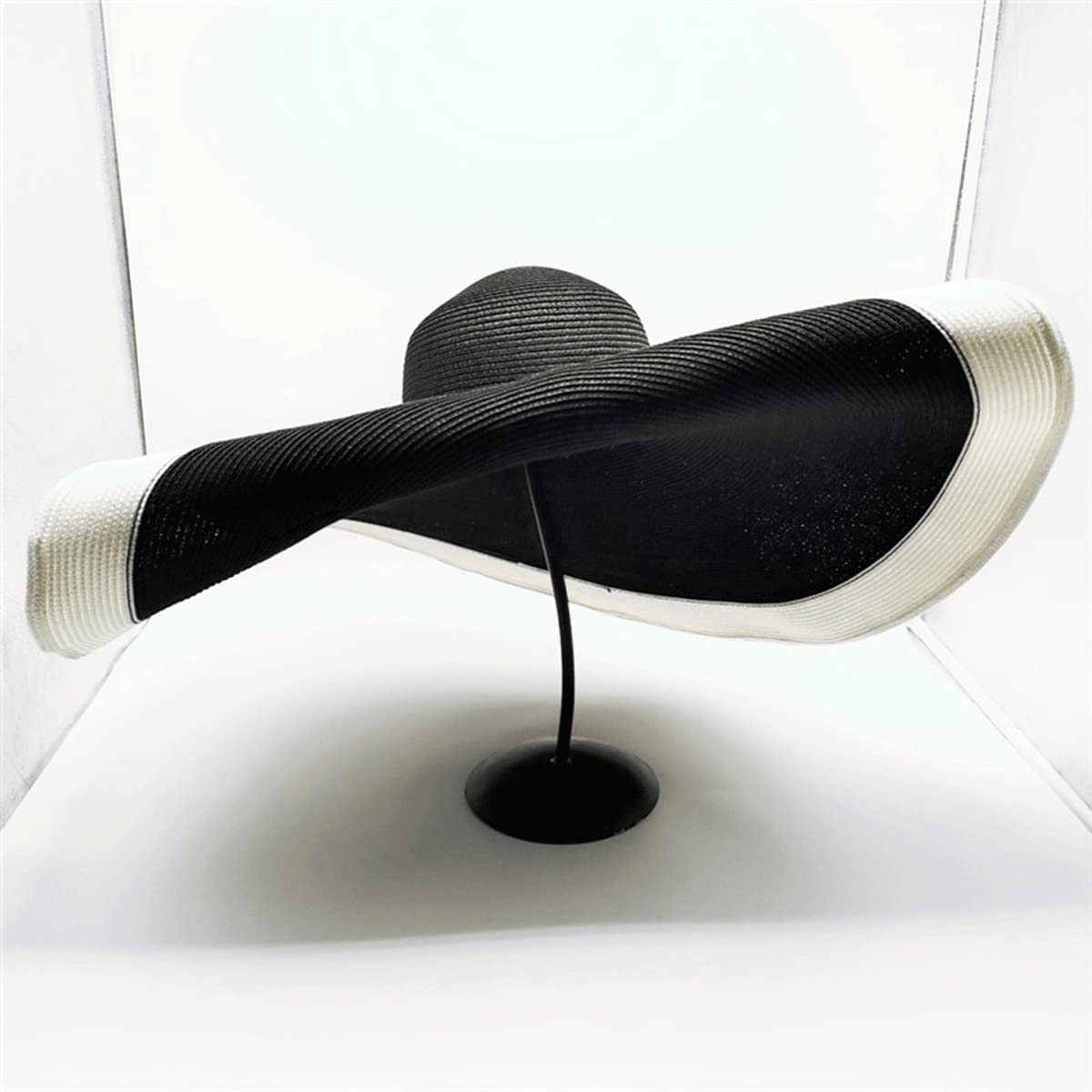 Stylish Oversized Wide Brim Straw Sun Hat for Women - Handmade Rollable Floppy Beach Hat (Black, 57x26x70cm) - Perfect for Summer Vacations, Pool Parties & Outdoor Adventures