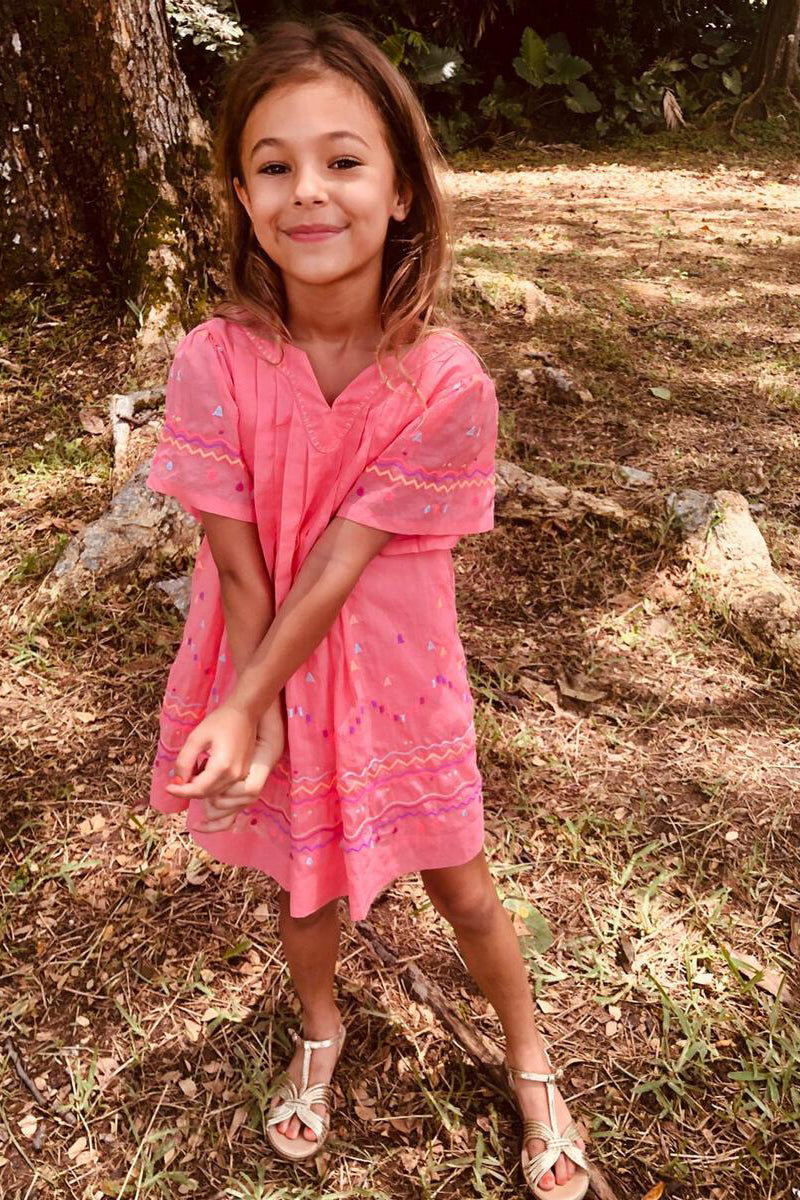 Nellystella Ava Coral Spring Girls Dress - Floral Print Summer Dress for Toddlers & Kids - Perfect for Parties, Playdates & Outdoor Activities