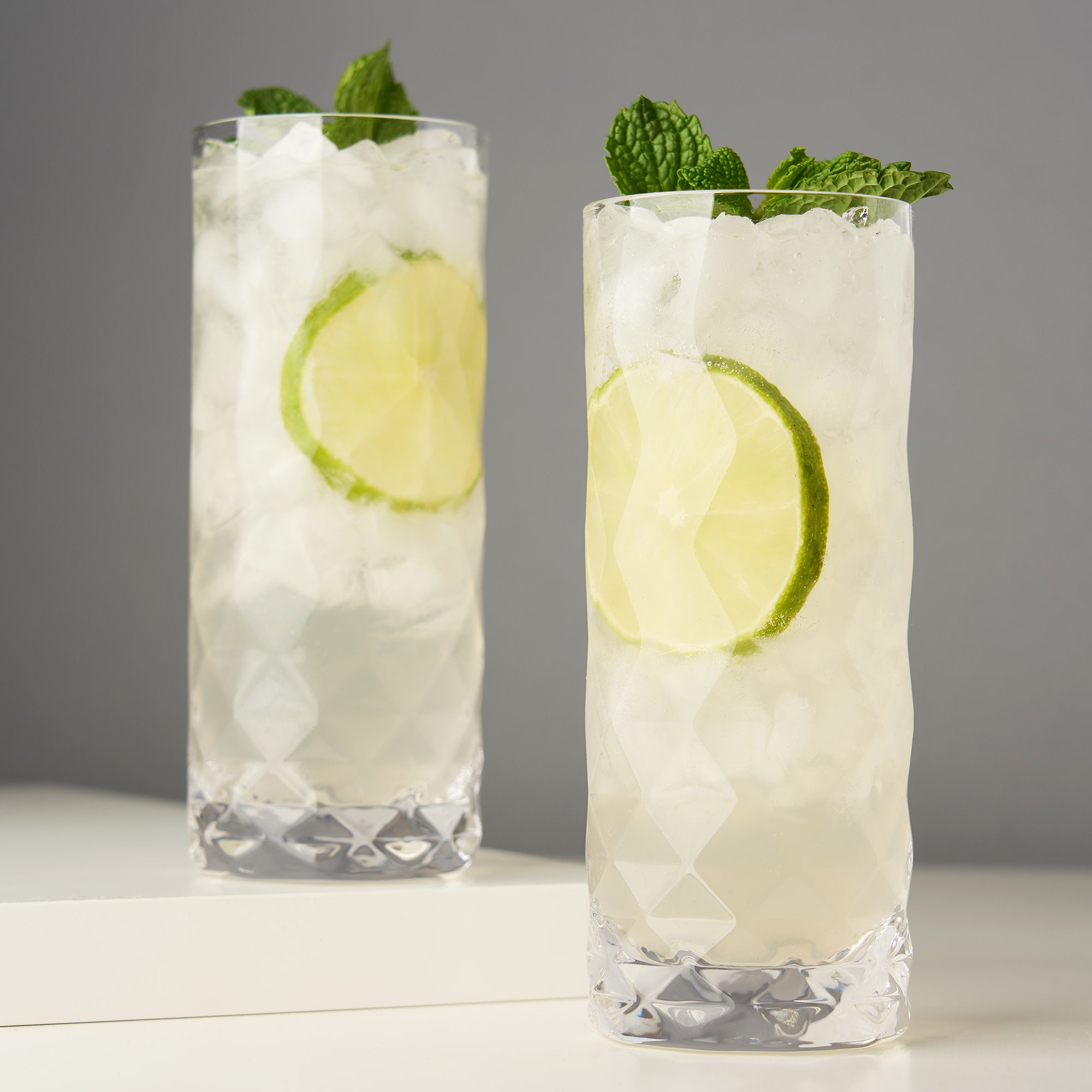 Premium Gem Crystal Highball Glasses Set of 2 - Elegant 12oz Whiskey & Cocktail Drinking Glasses for Home Bar, Parties & Gifts