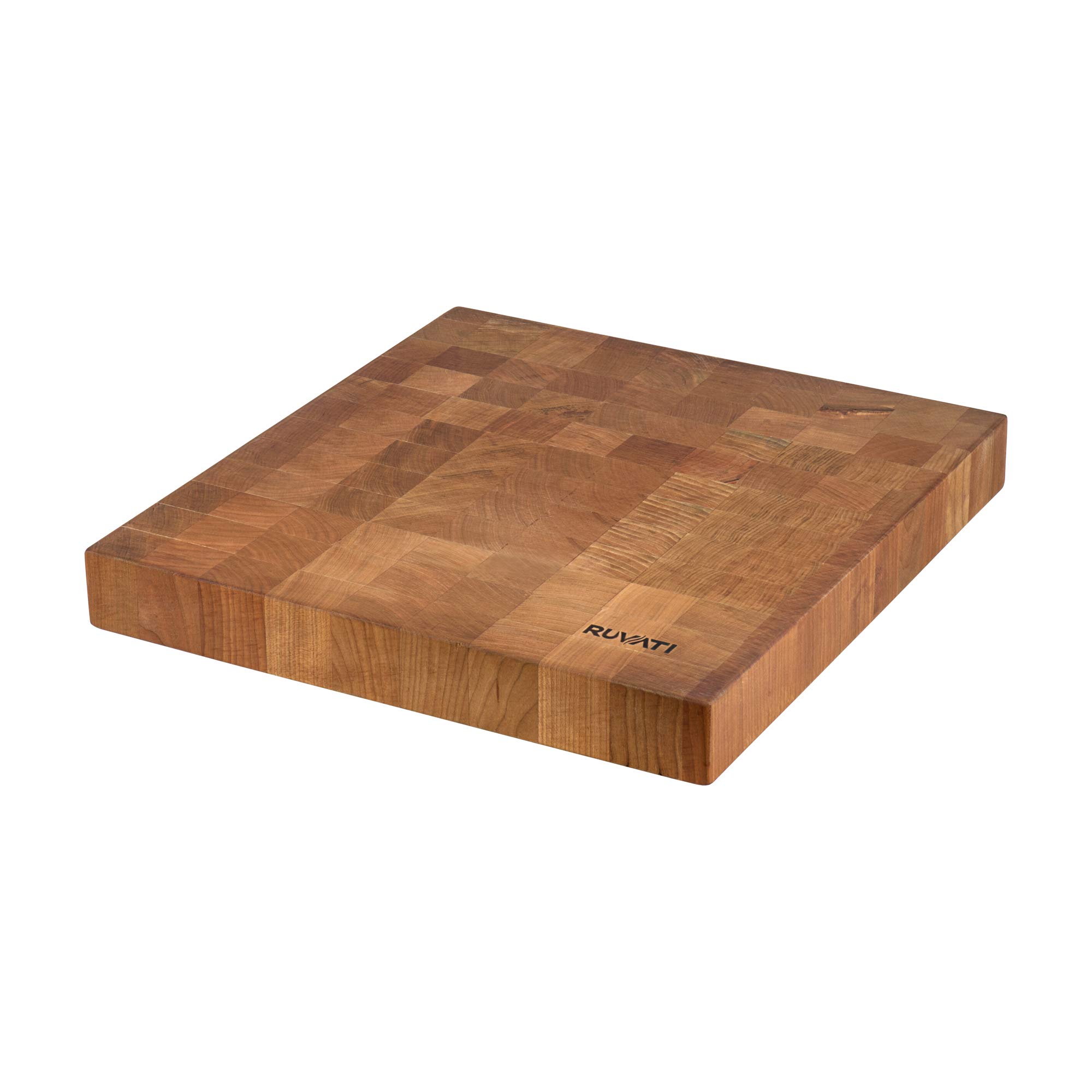 Premium Ruvati 17x16x2 Inch Thick End-Grain American Cherry Butcher Block - Solid Wood Large Cutting Board for Meat, Vegetables & Bread (RVA2445CER) - Perfect for Kitchen Prep, Charcuterie Boards & Holiday Entertaining