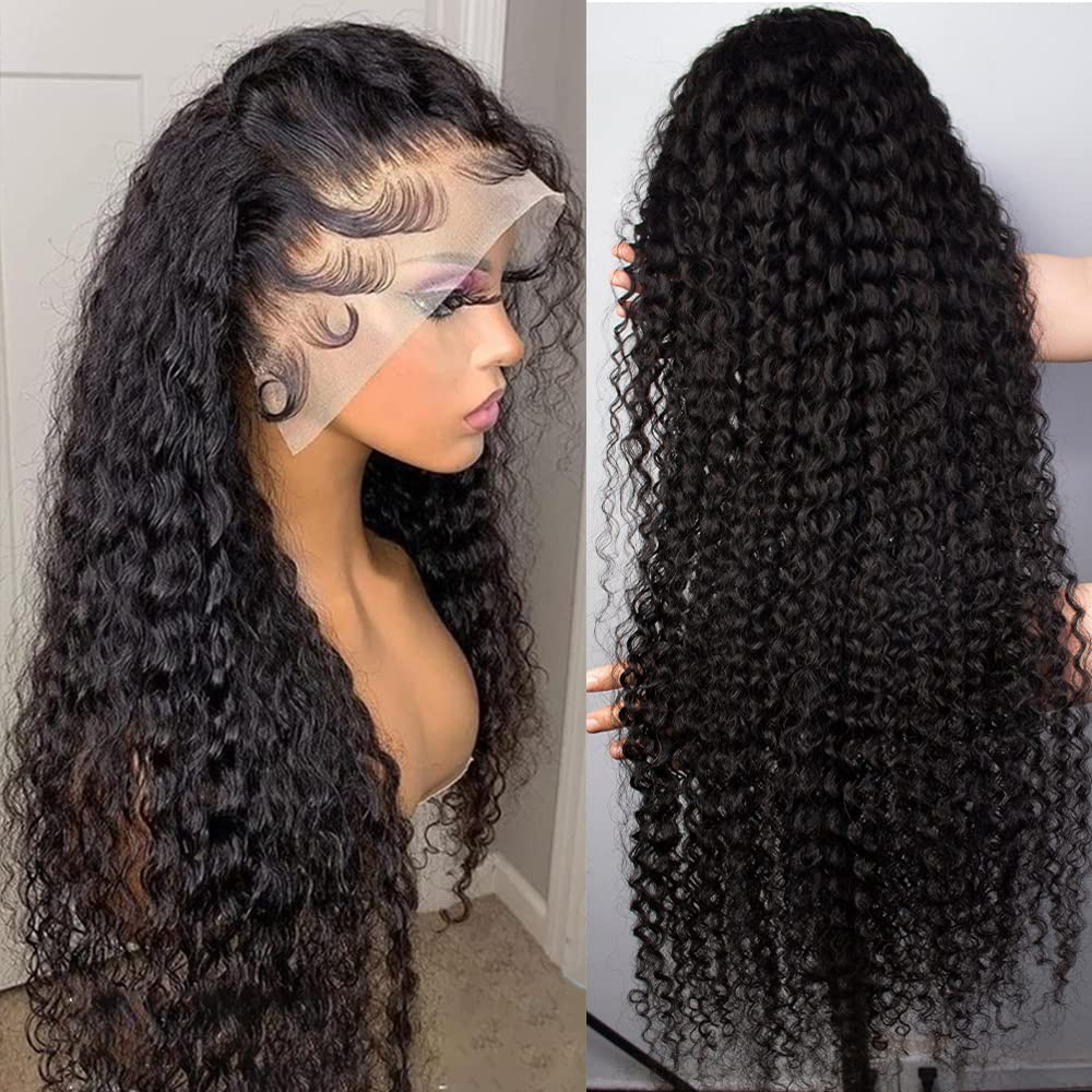 13x4 HD Transparent Lace Front Wigs Human Hair with Baby Hair & Bleached Knots | 180% Density Deep Wave Frontal Wig | Glueless Human Hair Wigs for Women | Natural Color 28 Inch | Perfect for Daily Wear, Parties & Special Occasions