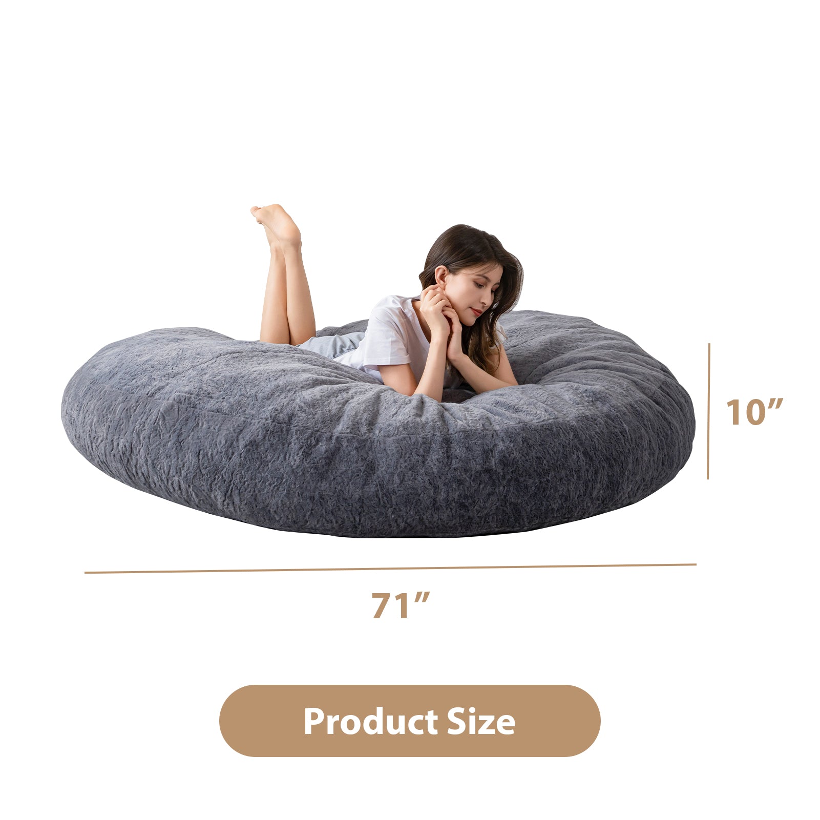 MAXYOYO Giant Fur Bean Bag Chair - Round Fluffy Bean Bag for Adults & Teens, Dark Grey - Perfect for Living Room, Bedroom, Game Room & Dorm Decor