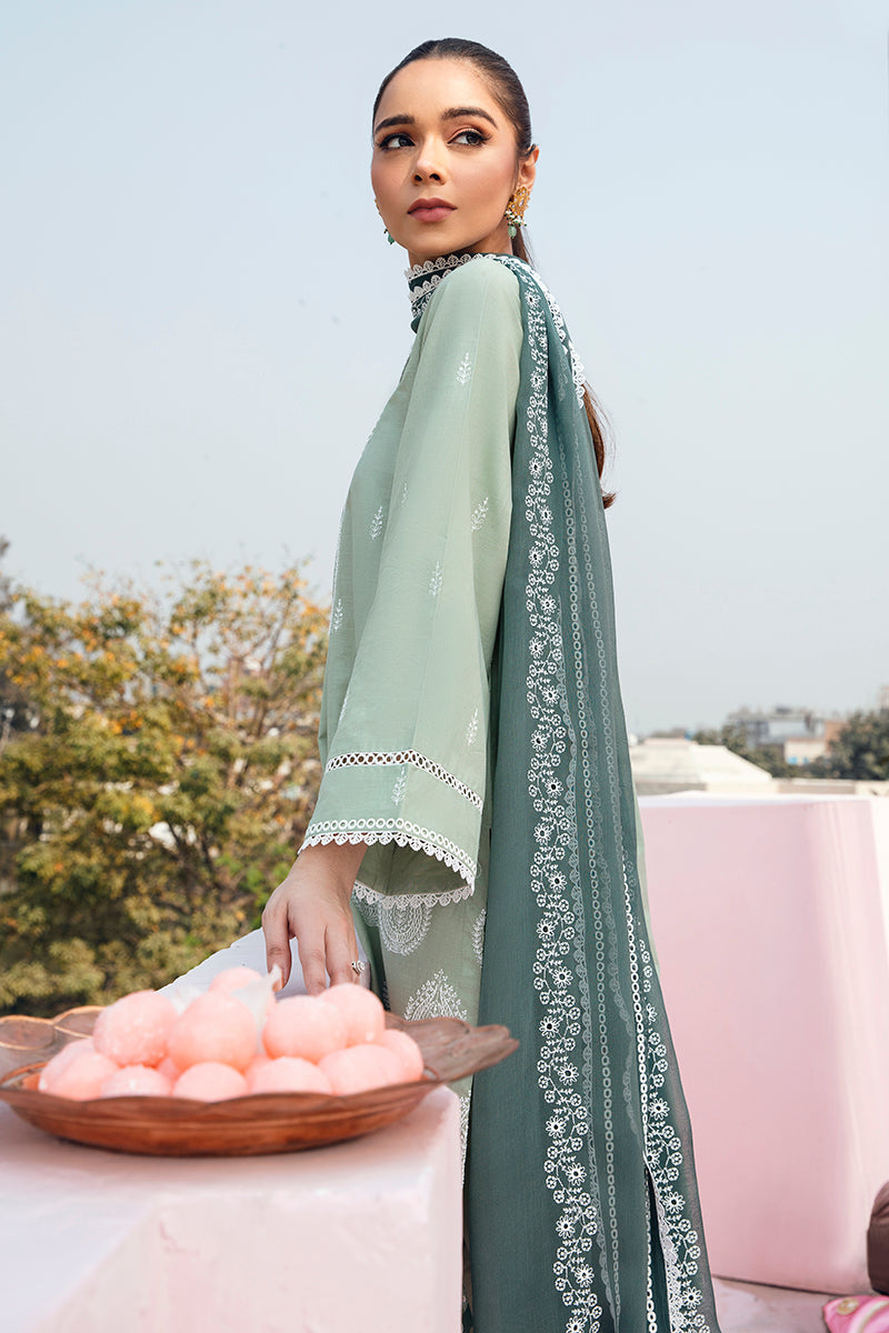 Laurel Sage 3-Piece Lawn Embroidered Suit for Women - Elegant Floral Design, Breathable Fabric, Perfect for Summer Weddings, Garden Parties & Special Occasions