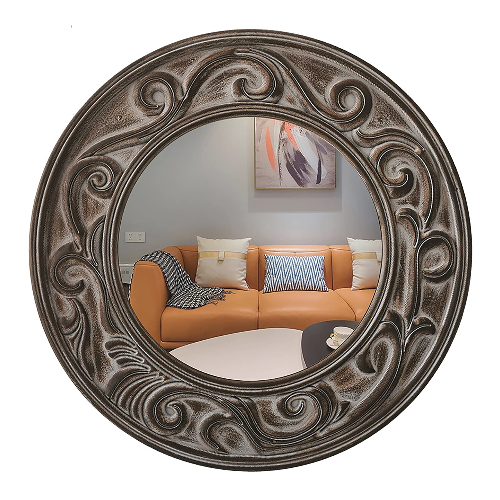 Rustic Round Wood Frame Mirror - Farmhouse Decorative Wall Hanging Mirror for Bedroom, Bathroom & Living Room Decor - Perfect for Vanity, Entryway & Home Styling