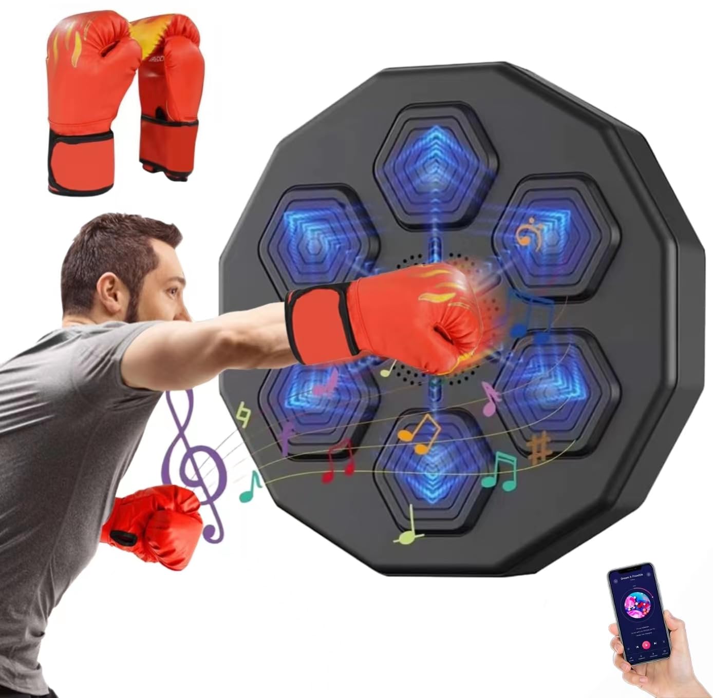 Smart Bluetooth Music Boxing Machine - Portable & Wall Mounted Boxing Training Equipment with Adult Gloves for Home Gym, Fitness & Stress Relief