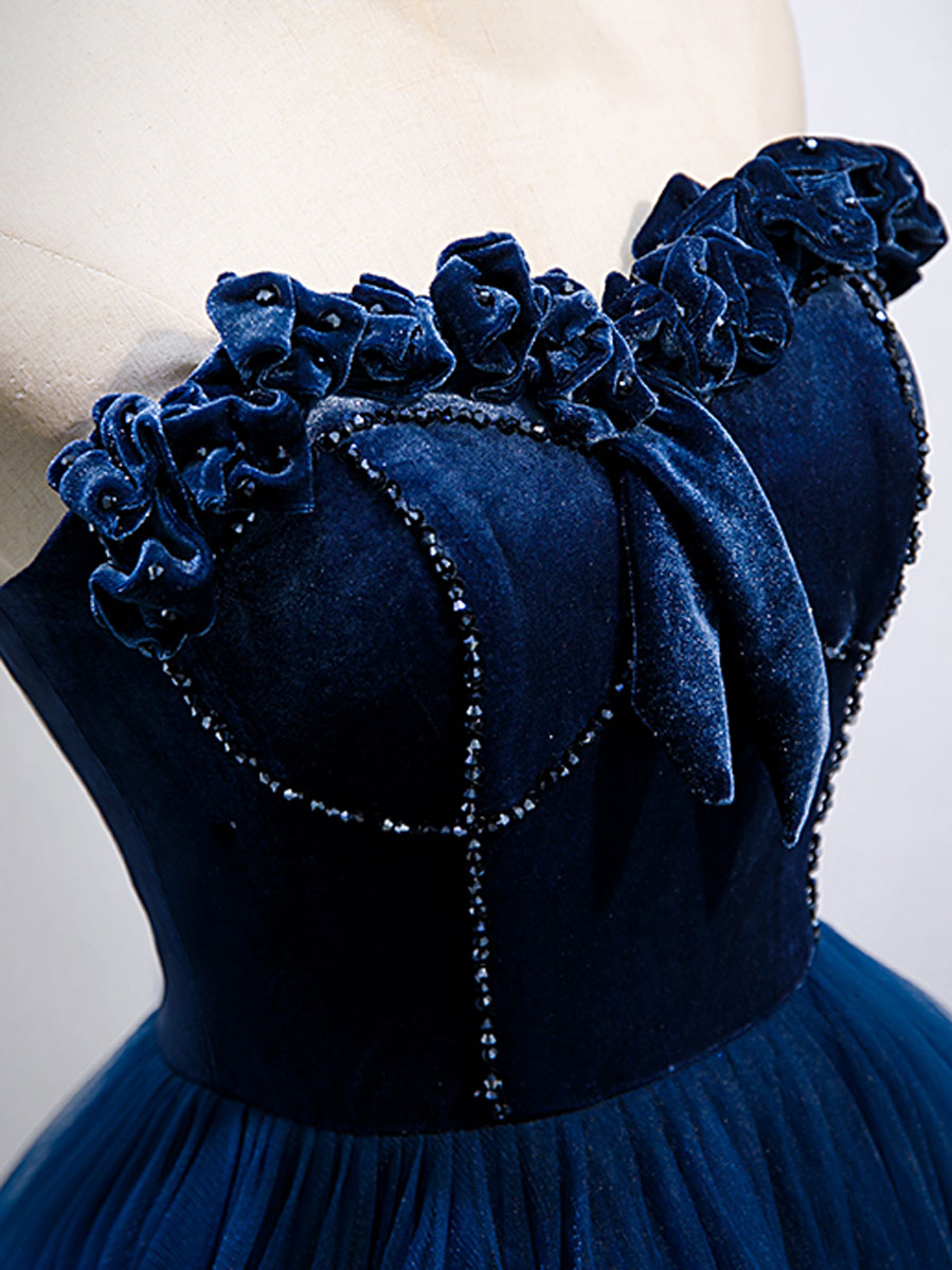 Elegant Blue Tulle A-Line Prom Dress - Long Formal Evening Gown for Homecoming, Quinceañera & Special Occasions