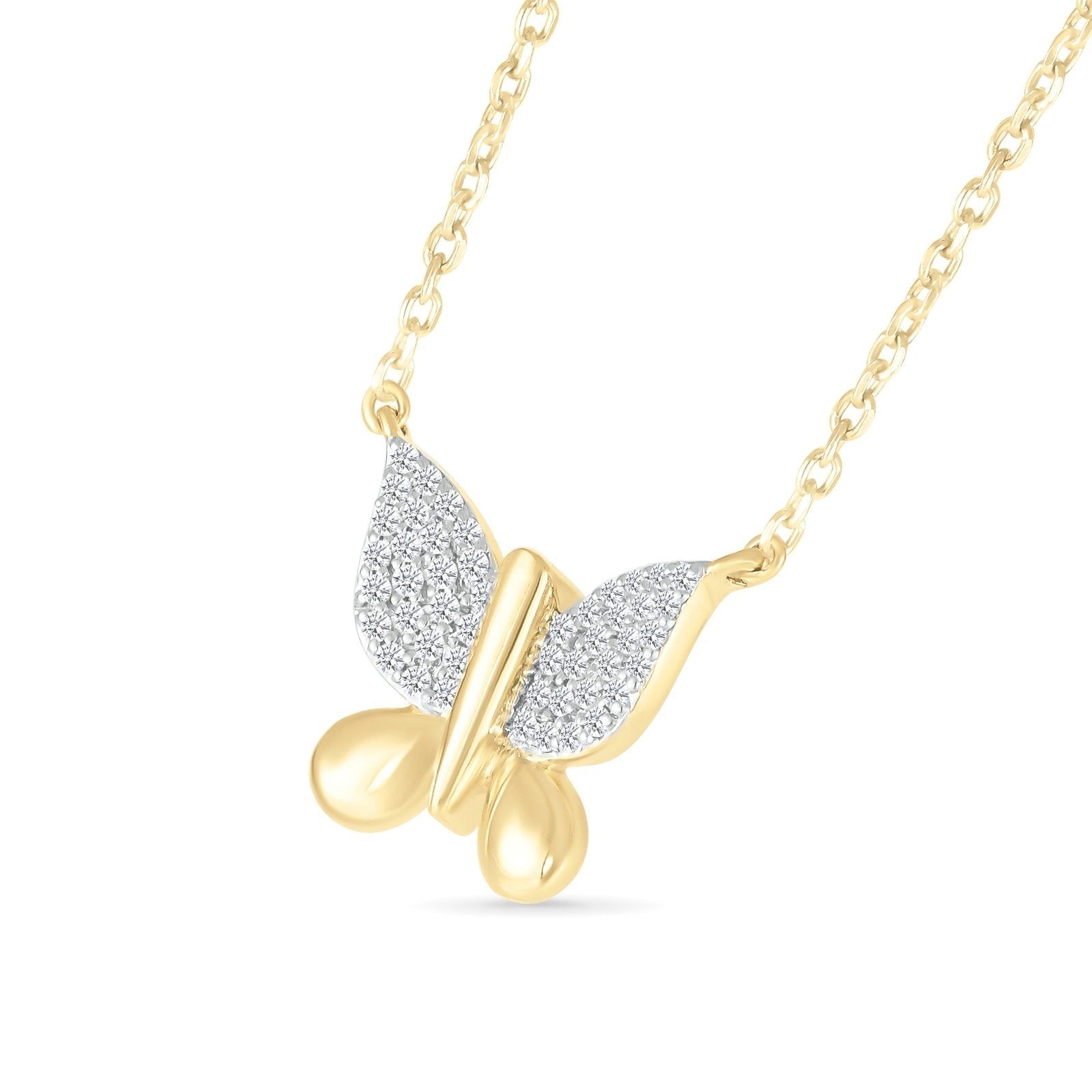 10k Yellow Gold Diamond Butterfly Pendant Necklace for Women - Elegant Jewelry Gift for Birthday, Anniversary & Valentine's Day