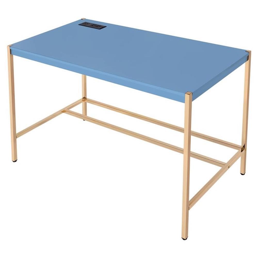 Acme Midriaks Wooden Writing Desk with USB Port - Navy Blue & Gold Finish, Home Office Desk for Study, Work & Gaming - Compact & Stylish Workspace Solution