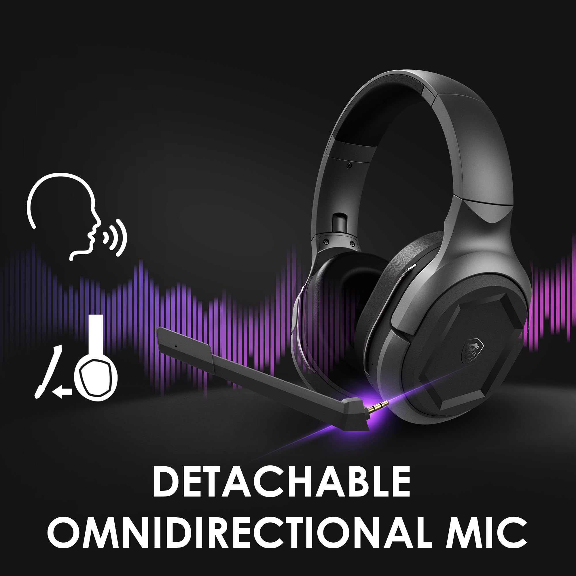 MSI IMMERSE GH50 Wireless Gaming Headset with 7.1 Surround Sound - Low Latency 2.4GHz Connection, Immersive Audio & Bass Boost - Omnidirectional Mic for PC, PS5, Xbox & Streaming | Perfect for FPS, RPG & Multiplayer Gaming