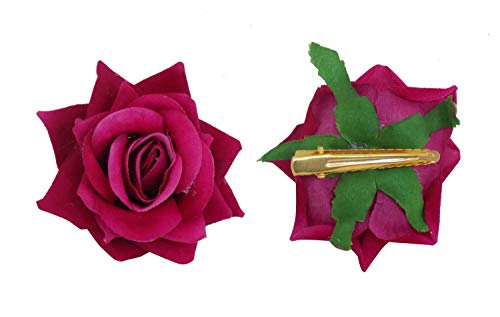 Verbose Rose Hair Pins for Women - Dark Pink Floral Hair Clips, Pack of 1 | Perfect for Weddings, Parties, and Everyday Elegant Hairstyles